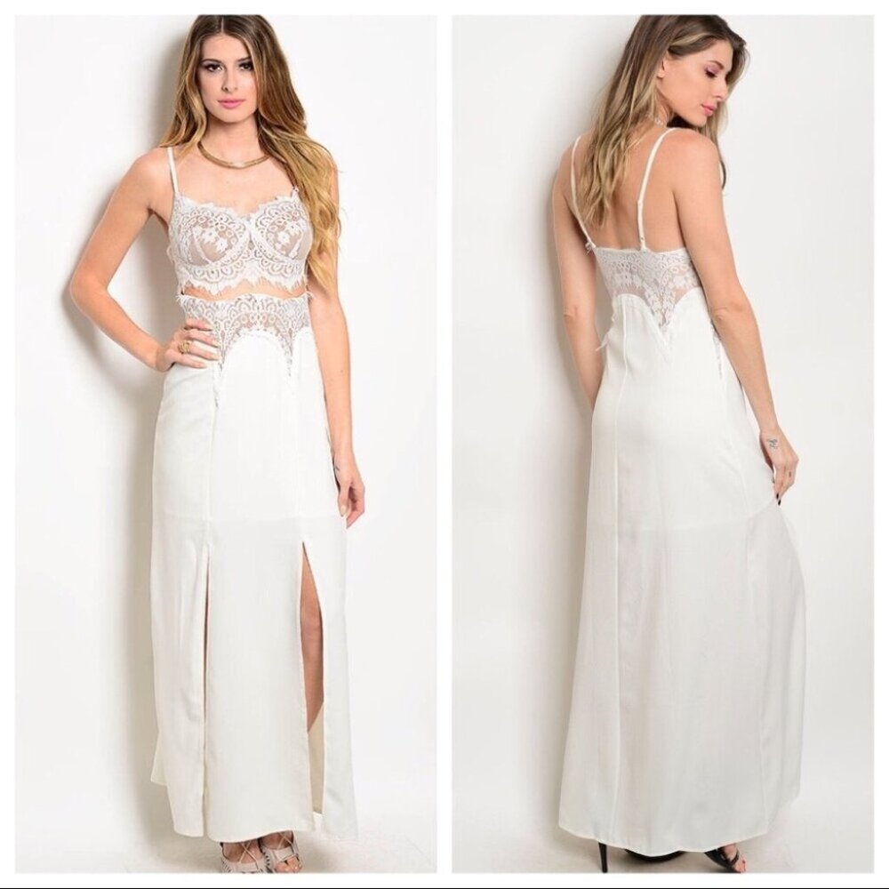 White Lace Bodice Maxi Dress